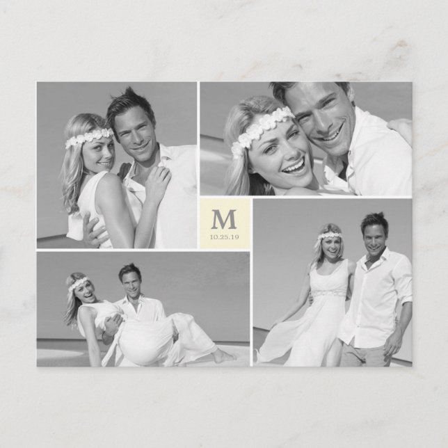 Center Square Monogram Wedding Photo Thank You Postcard (Front)