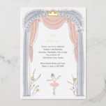 Center Stage Ballet Kids Birthday Party Gold Foil Invitation<br><div class="desc">Adorable ballet themed little girls party invitation featuring a sweet illustration of a ballerina in a tutu dancing on stage in a light pink,  silver and gold color palette.</div>