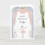 Center Stage Birthday Card<br><div class="desc">Adorable ballet themed little girls birthday card featuring a sweet illustration of a ballerina in a tutu dancing on stage in a light pink,  silver and gold color palette. Personalize this card with a name on the front and custom greeting on the inside of the card.</div>