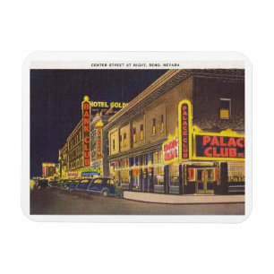 Center Street at Night, Reno, Nevada Vintage  Magnet