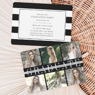 Center Stripe Six Photo Graduation Party Invite