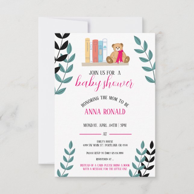 Centered around the theme of booksBaby Shower  Invitation (Front)