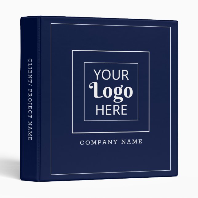  Centered Box Business Logo Company Name Navy Blue 3 Ring Binder (Front/Spine)