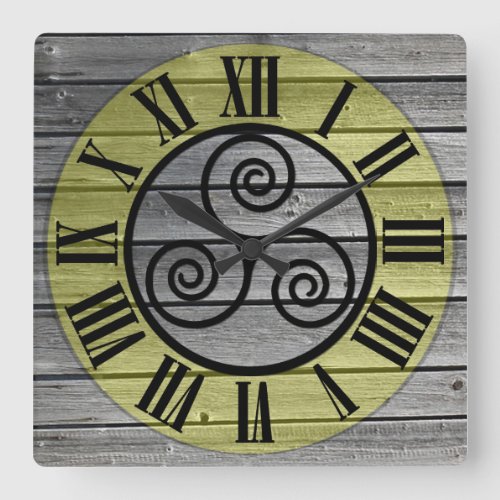 Centered Triskelion On Aged Wood Image Square Wall Clock