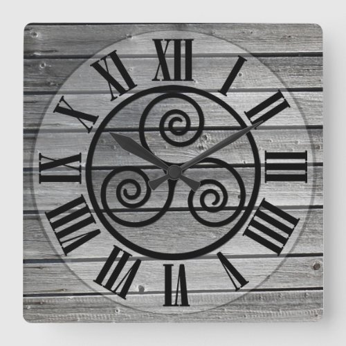 Centered Triskelion On Aged Wood Image White Square Wall Clock