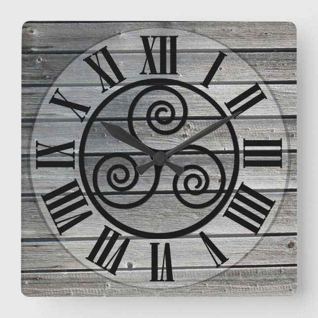 Centered Triskelion On Aged Wood Image, White Square Wall Clock (Front)