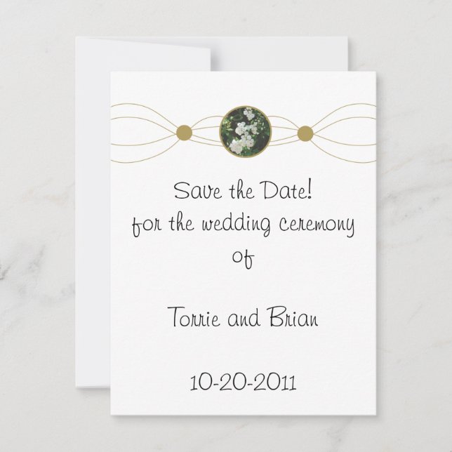 Centered white flower bouquet Save the Date (Front)
