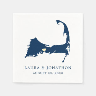 Centerville Blue Cape Cod Map Yellow Heart Wedding Napkins
