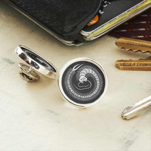 Centipede circle lapel pin (In Situ)