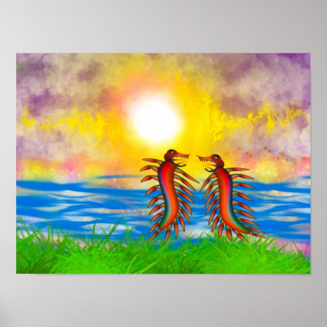 Centipedes fighting at the beach poster (Front)