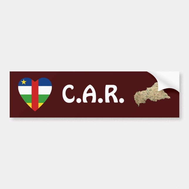 Centrafrique Flag Heart + Map Bumper Sticker (Front)