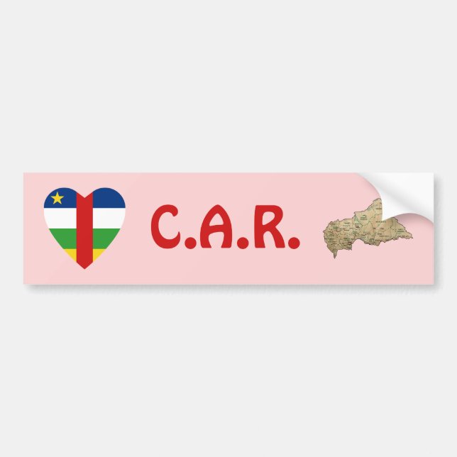 Centrafrique Flag Heart + Map Bumper Sticker (Front)