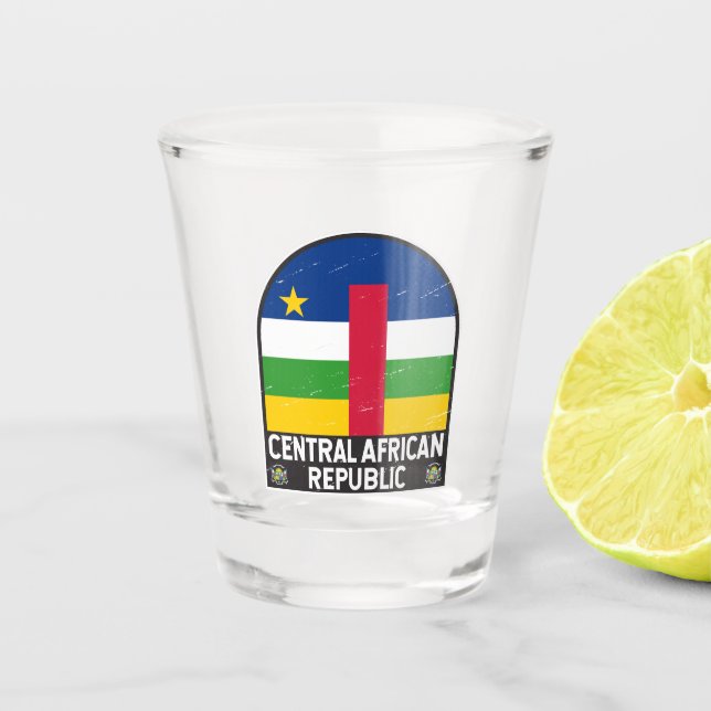 Central African Republic Flag Emblem Distressed Shot Glass (Front)