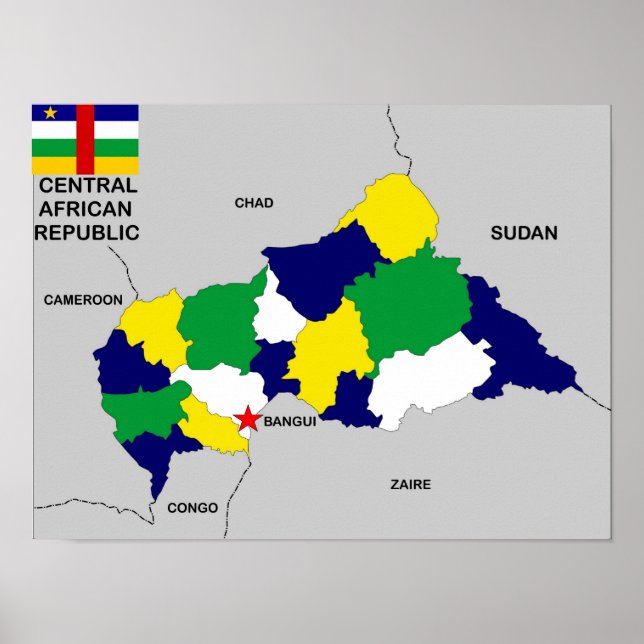 central african republic political map flag poster (Front)