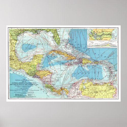  Central AmericaCaribbean 1913 Detailed map  Poster