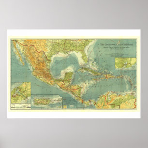 " Central America/Caribbean: 1922 Detailed MAP ... Poster
