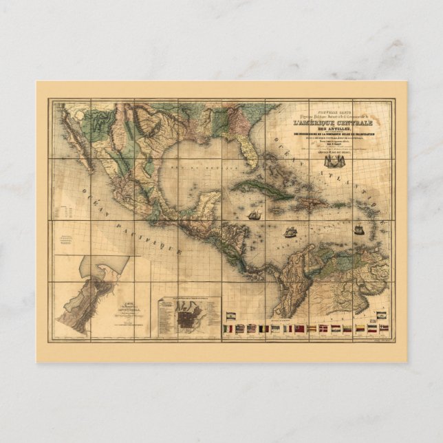 Central America Map (1845) Postcard (Front)