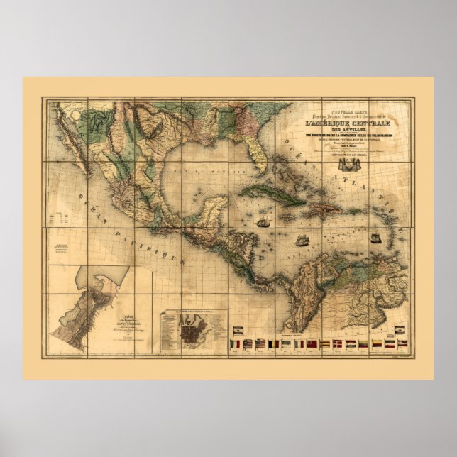 Central America Map (1845) Poster (Front)