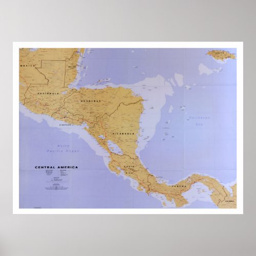 Central America Map 1990 Vintage Latin America  Poster