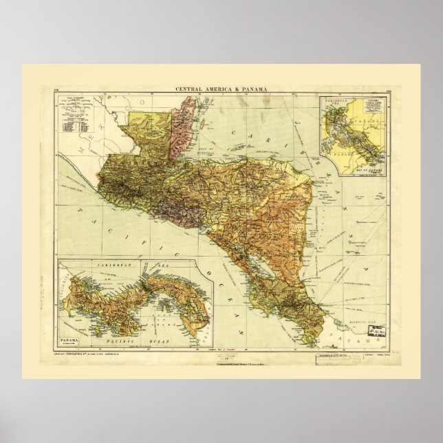 Central America & Panama Map c. 1920 Poster (Front)