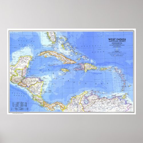  Central America  West Indies 1981 Detailed MAP Poster