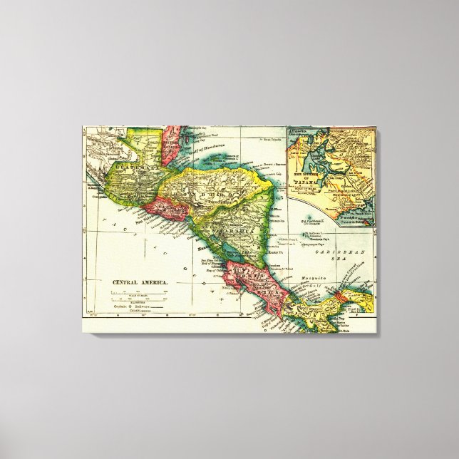 Central AmericaPanoramic MapCentral America Canvas Print (Front)