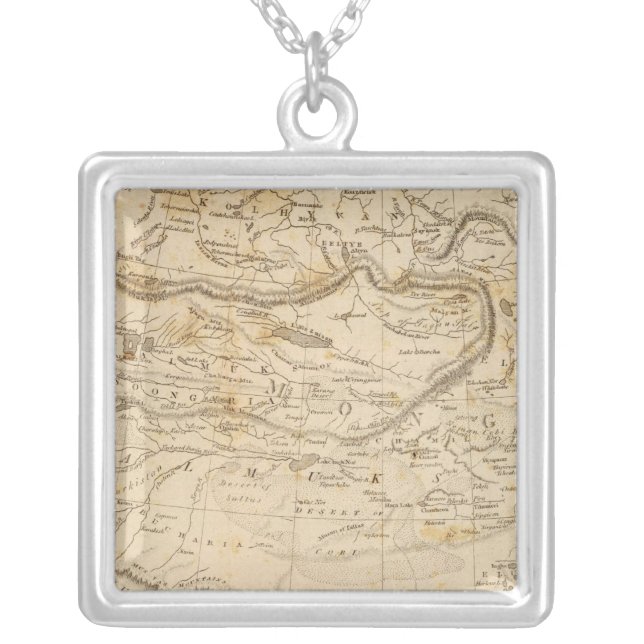 Central Asia Map by Arrowsmith Silver Plated Necklace (Front)