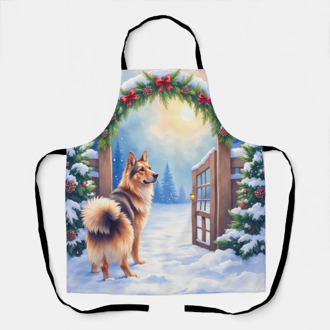 Central Asian Shepherd Snowy Gate Christmas Art Apron (Front)