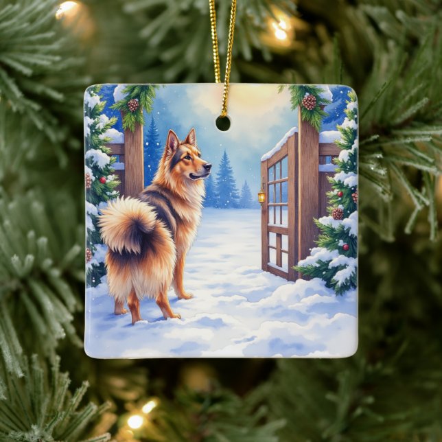 Central Asian Shepherd Snowy Gate Christmas Art Ceramic Ornament (Tree)