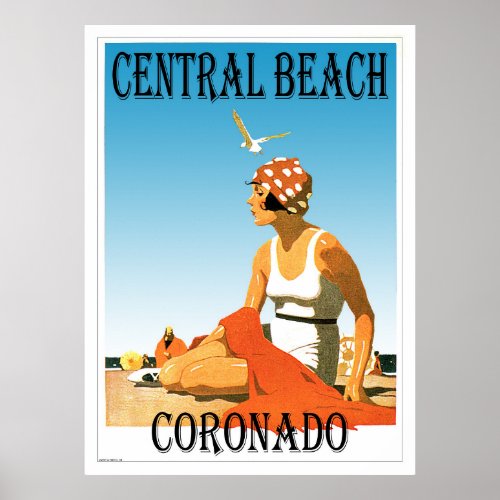 Central Beach Coronado Retro Beach 1920s Poster