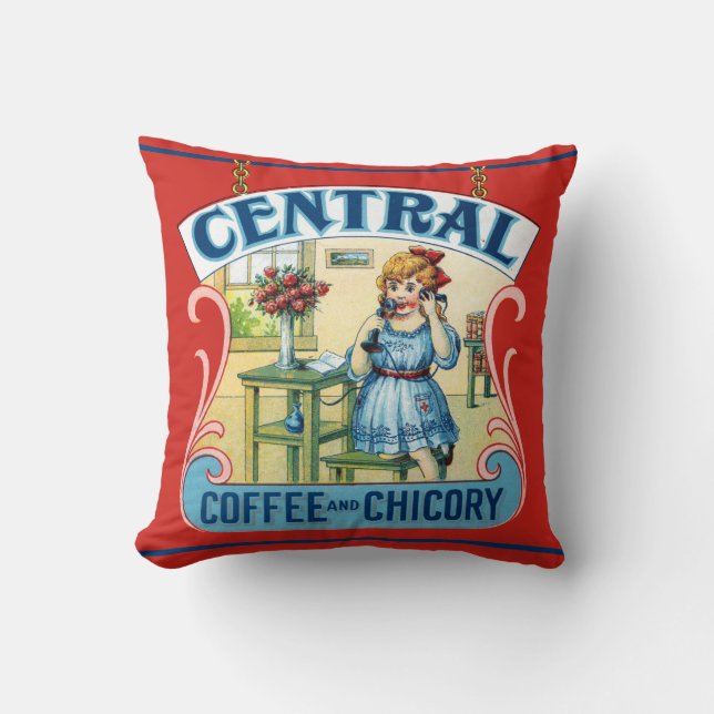 Central Coffee Coffee and Chicory Throw Pillow (Front)