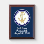 Central Golden Anchor Navy Blue Nautical Award Plaque