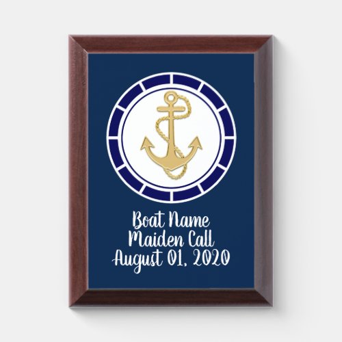 Central Golden Anchor Navy Blue Nautical Award Plaque