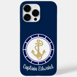 Central Golden Anchor Navy Blue Nautical Case-Mate iPhone 14 Pro Max Case