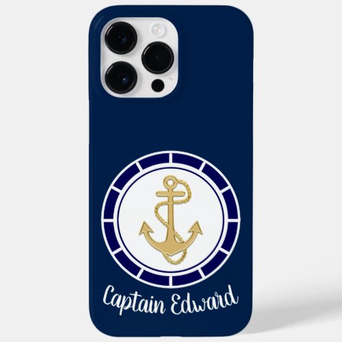 Central Golden Anchor Navy Blue Nautical Case_Mate iPhone 14 Pro Max Case