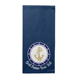 Central Golden Anchor Navy Blue Nautical Cloth Napkin