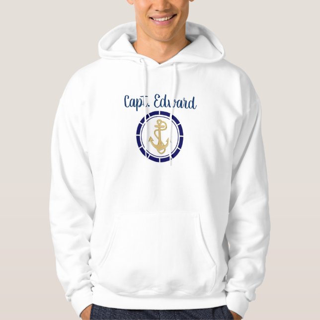 Central Golden Anchor Navy Blue Nautical Hoodie (Front)