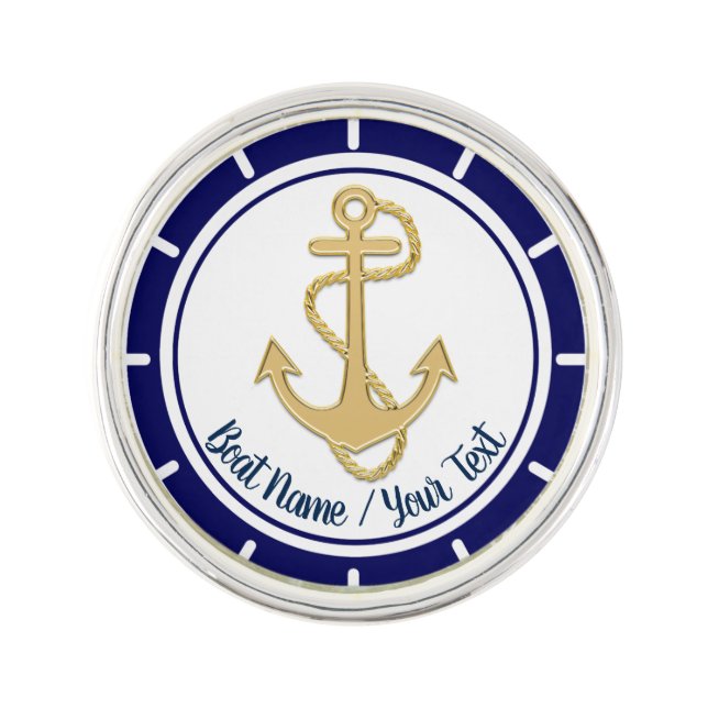 Central Golden Anchor Navy Blue Nautical Lapel Pin (Front)