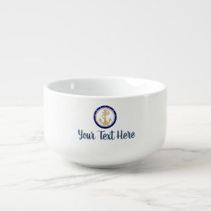 Central Golden Anchor Navy Blue Nautical Soup Mug