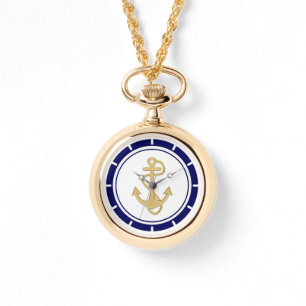 Central Golden Anchor Navy Blue Nautical Watch
