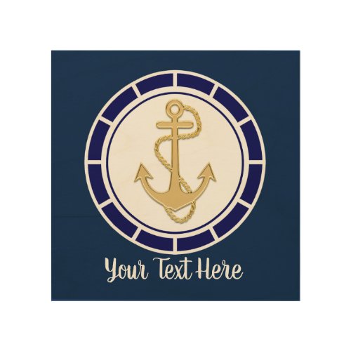 Central Golden Anchor Navy Blue Nautical Wood Wall Art