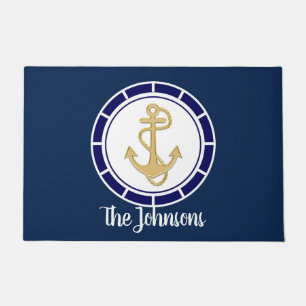 Central Golden Anchor Navy Nautical (Dark Version) Doormat