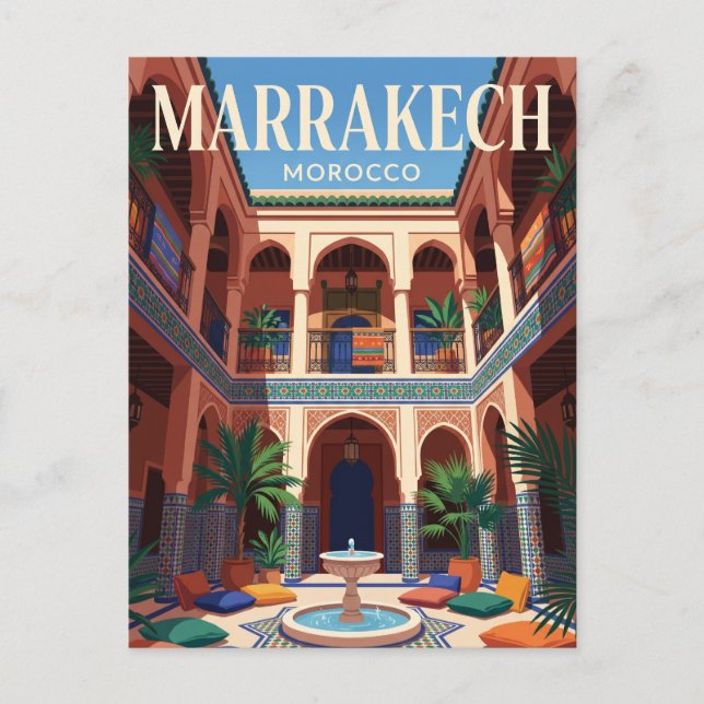 Central Hall of Riads in Marrakech Morocco Postcard (Front)