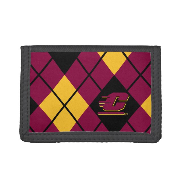 Central Michigan Argyle Pattern Tri-fold Wallet (Front)
