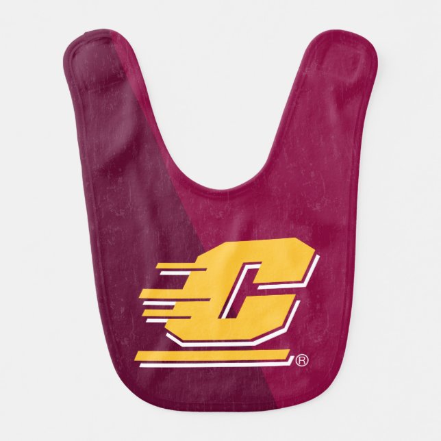 Central Michigan Color Block Distressed Baby Bib (Front)
