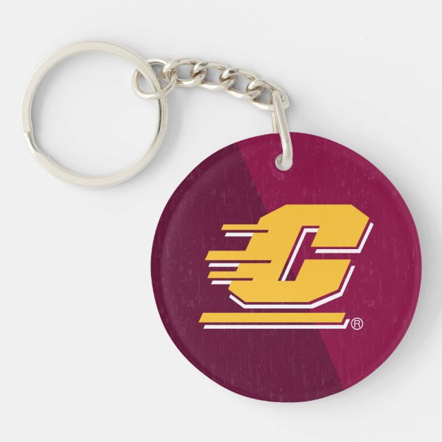 Central Michigan Color Block Distressed Keychain (Front)