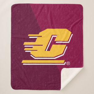Central Michigan Color Block Distressed Sherpa Blanket