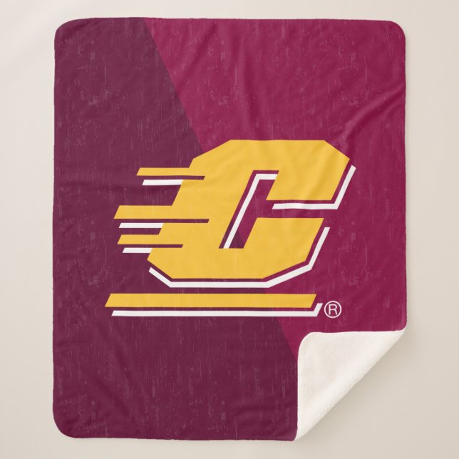 Central Michigan Color Block Distressed Sherpa Blanket (Front)