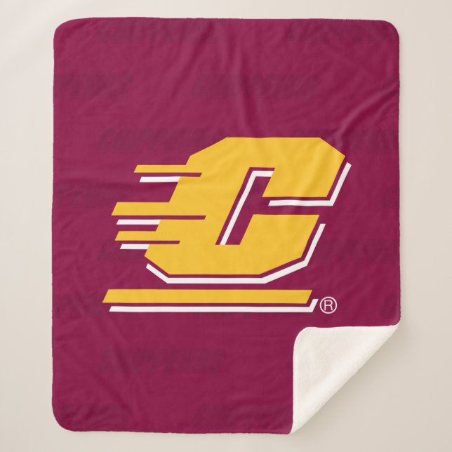 Central Michigan Logo Watermark Sherpa Blanket (Front)