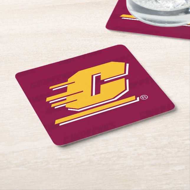Central Michigan Logo Watermark Square Paper Coaster (Angled)
